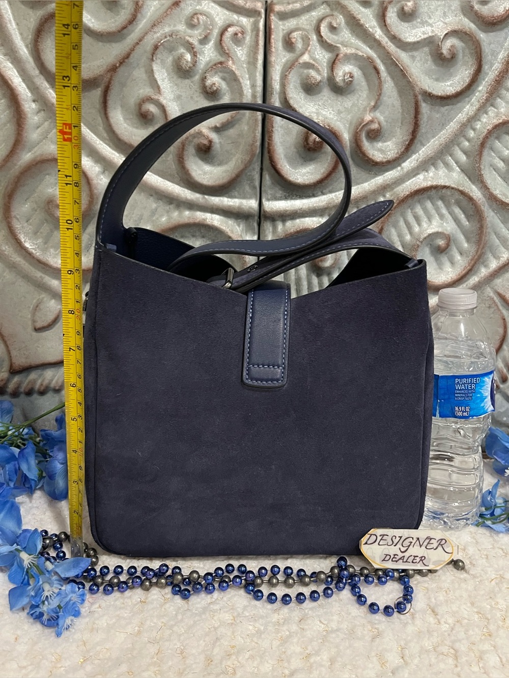 COACH Hadley Blue Suede Turn Lock Shoulder Bag CW004 - Picture 7 of 13